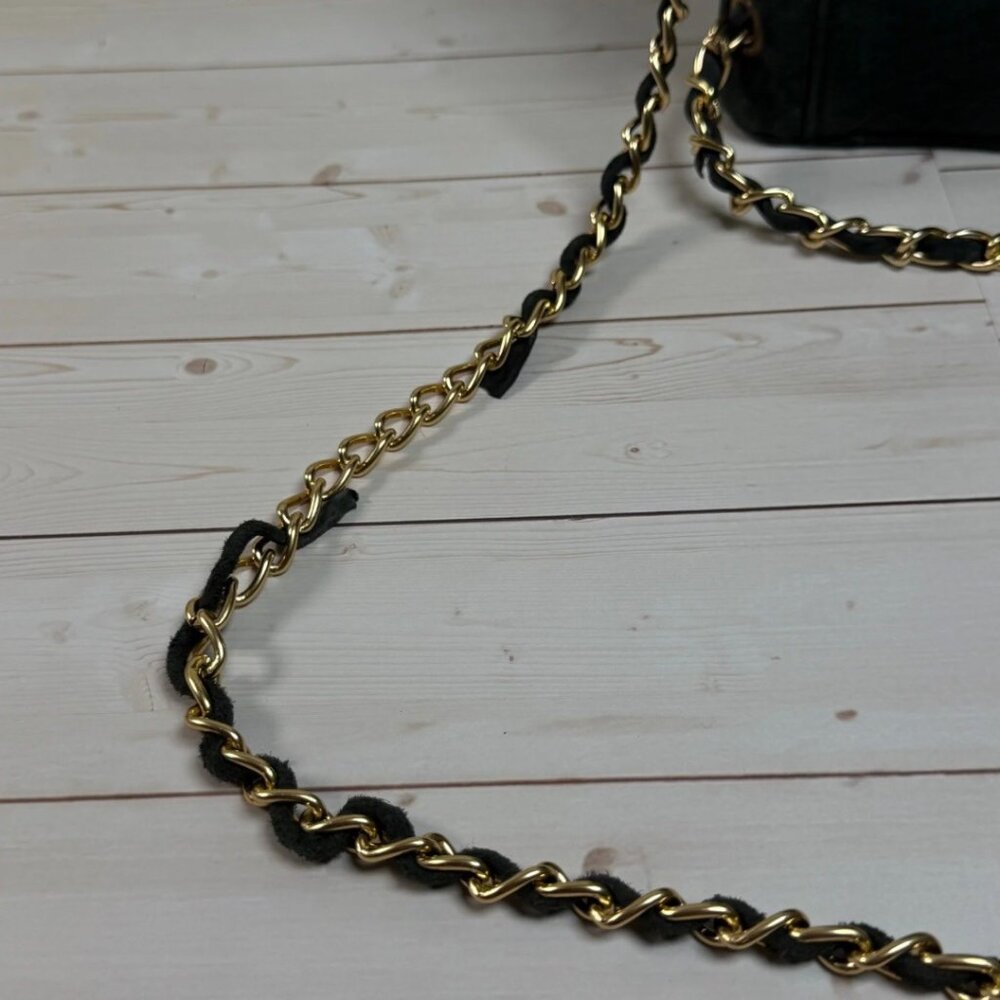 Leather Dark Green Quilted Suede Crossbody Purse Gold Chain Bag Dark Academia - Picture 4 of 12